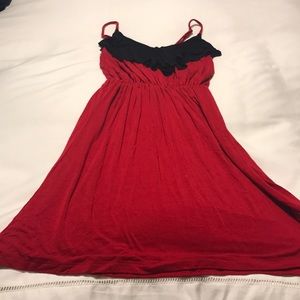 Red and black dress.